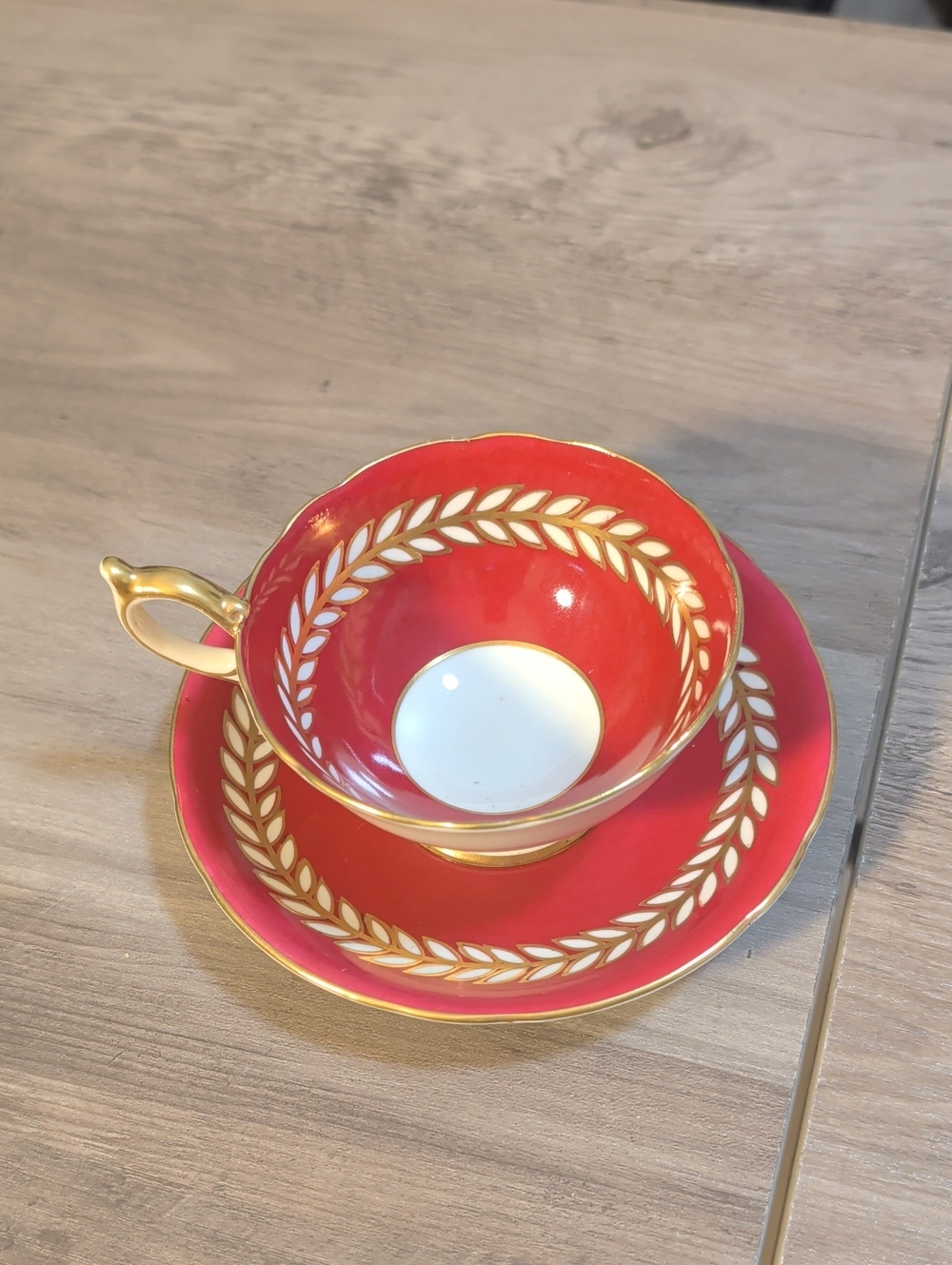 Vintage Bone China Red And Gold Tea Cup And Saucer With Laurel Band